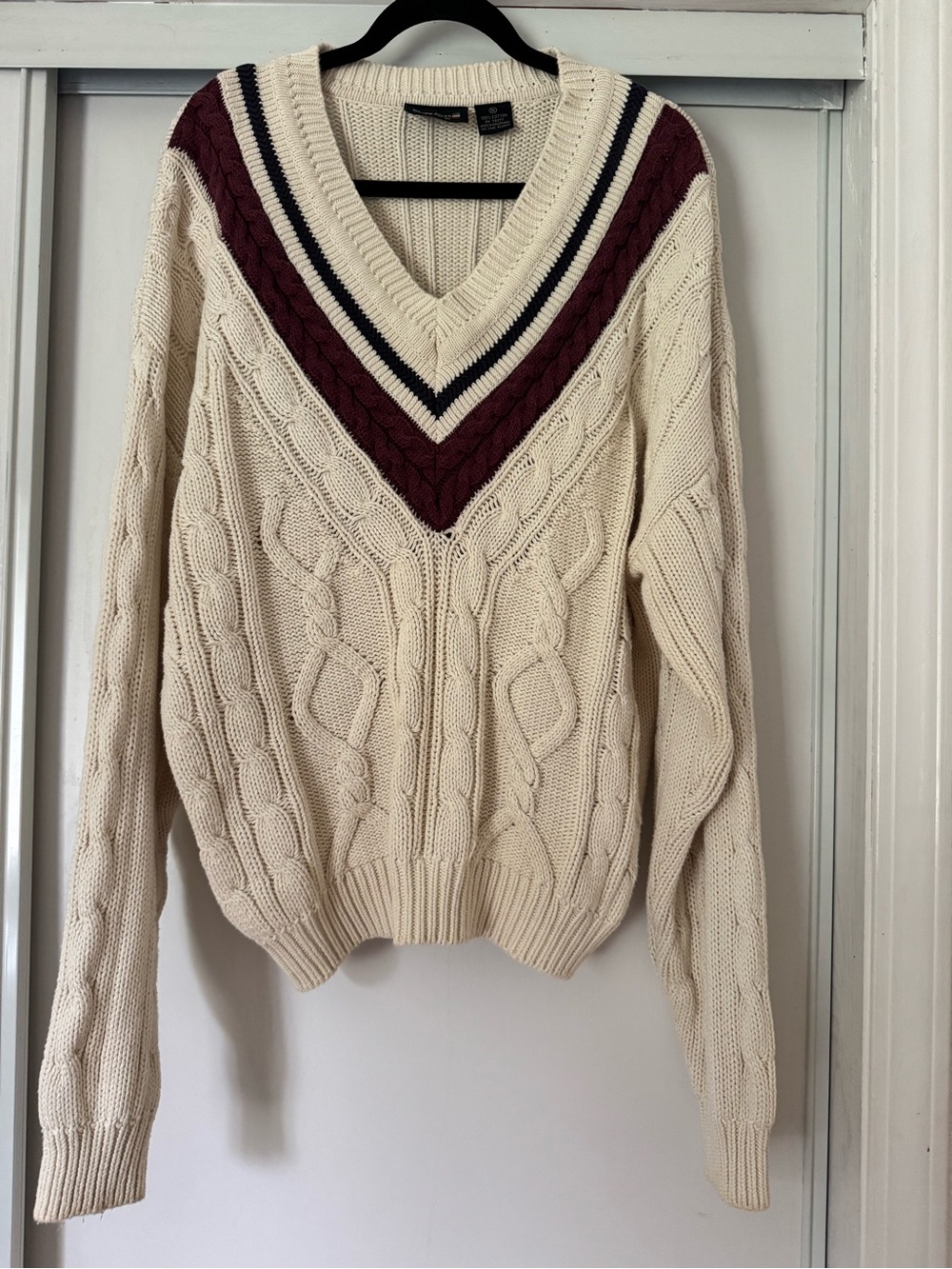 Vtg New River J Riggings Cream Cable Knit Tennis Sweater Mens XL